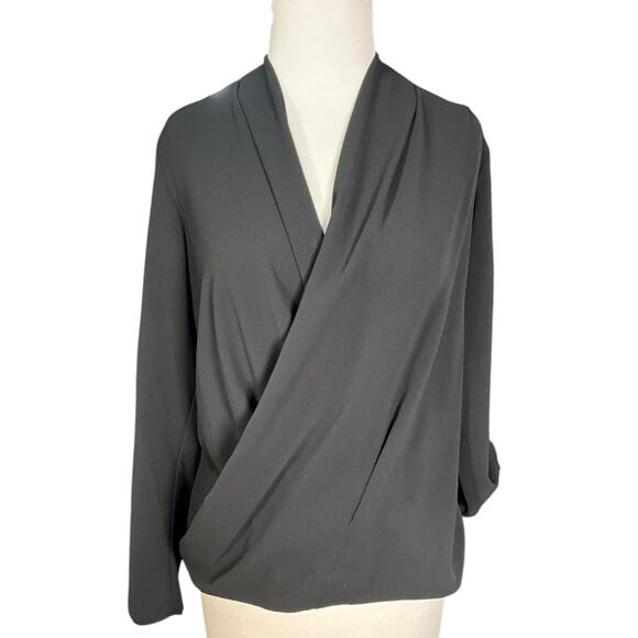 Rachel Rachel Roy Black Draped Wrap Blouse Long Sleeve High Low Top Women’s Sz S - Picture 1 of 9